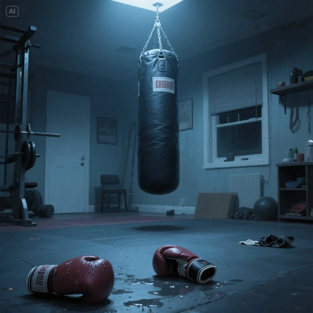 saving her broke me punch bag in the home gym 拯救她的代價,是我自己