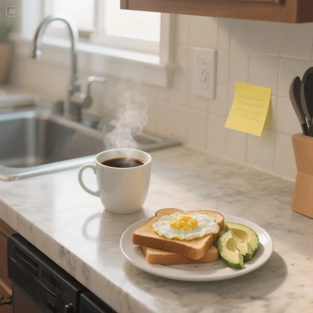 Saving Her Broke Me breakfast on the kitchen island