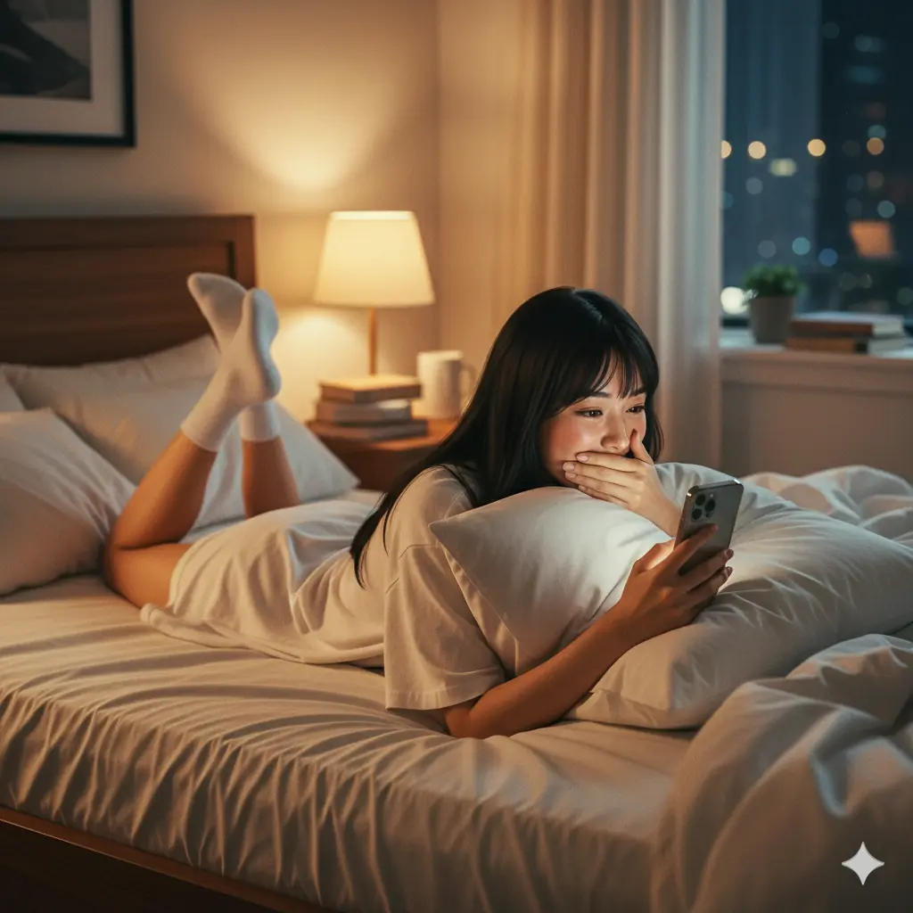 savingherbrokeme girl on the bed with her phone 拯救她的代價,是我自己 第68章: 暖和了嗎?